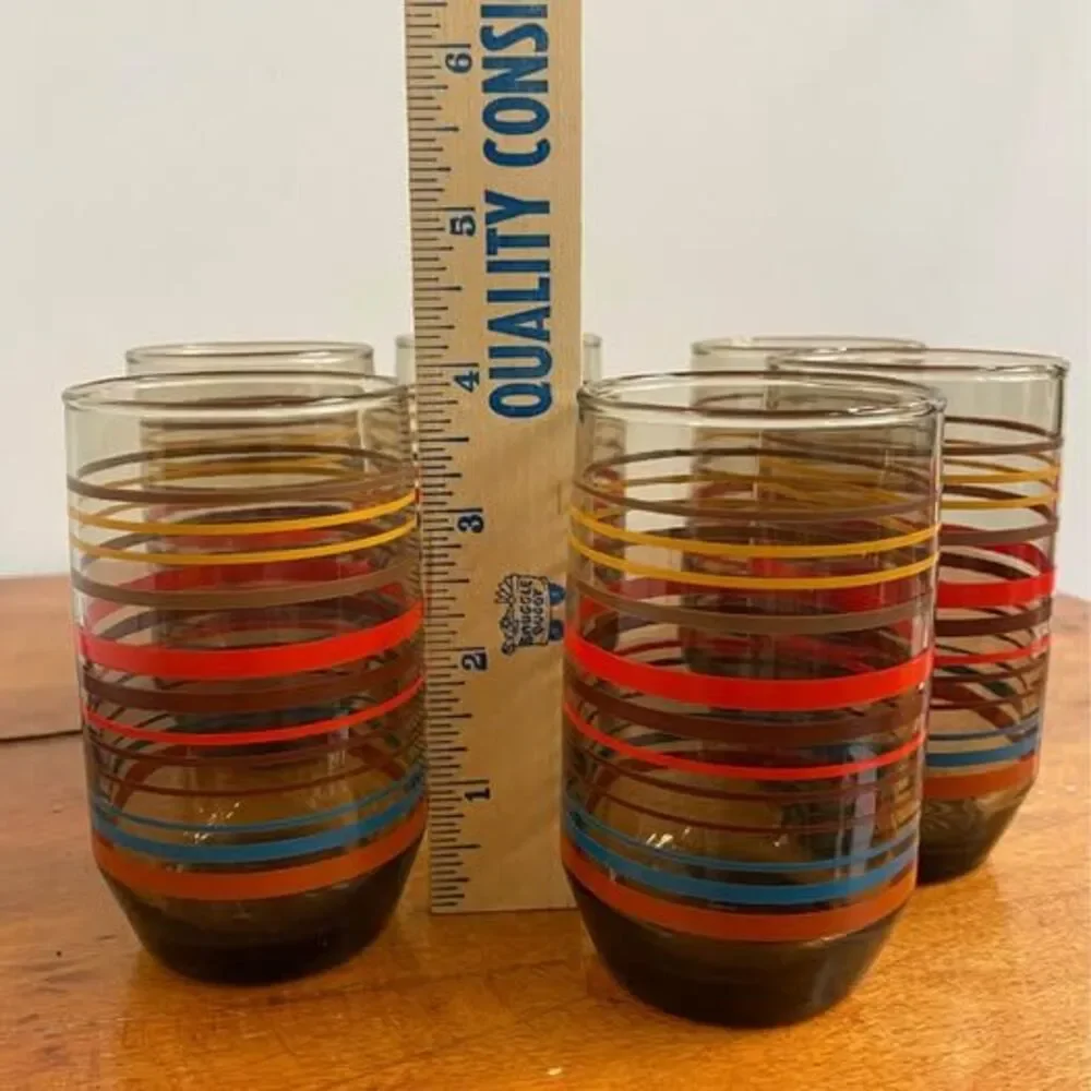 Vintage Dominion smoked amber retro striped juice glasses set of 6